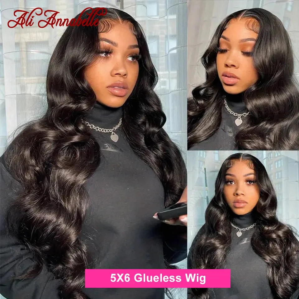 Ali Annabelle Glueless Body Wave Human Hair Wigs 6x5 Pre Cut Glueless Wig Full Lace Frontal Wigs Preplucked Hair Wigs Human Hair