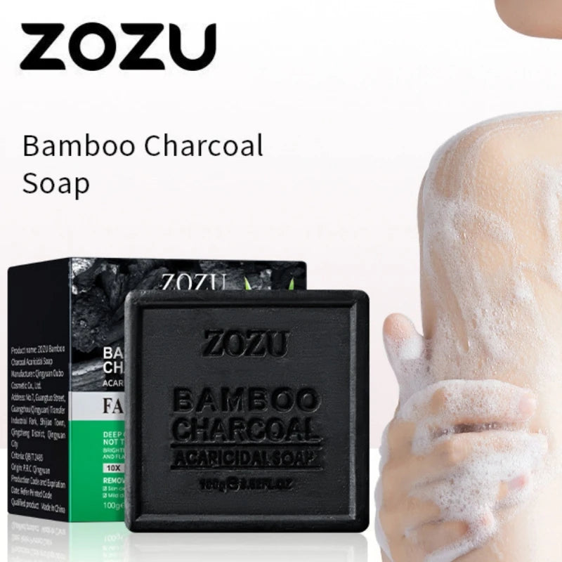 100g*2 Pieces of Bamboo Charcoal Essential Oil Handmade Soap, Deep Cleansing, Soothing and Nourishing, Non-Tightening, Brightens Skin Tone, Improves Dull Skin, Tightens and Moisturizes, Flawless Skin