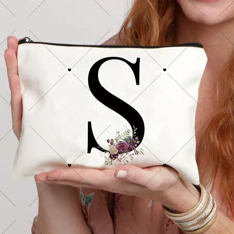 Floral Letter Bridesmaid Makeup Bags Bachelorette Party Gift Children Travel Bag Zipper Pouch Travel Organizer Case Cosmetic Bag