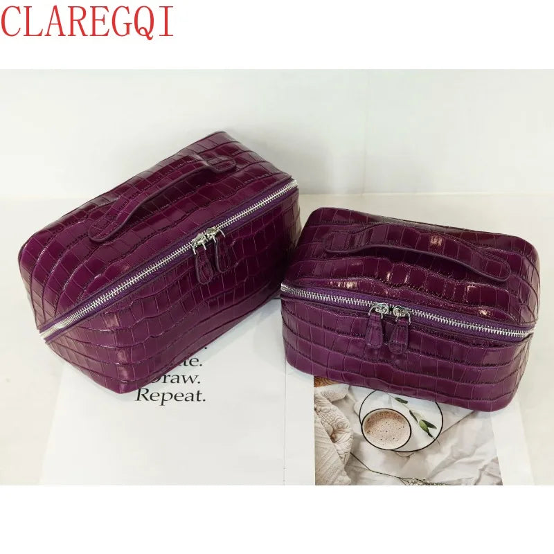 Dermis Makeup Brush Bags Crocodile Pattern Makeup Organizer Bag Large Capacity Skincare Bag Portable Commuting Big Makeup Bag