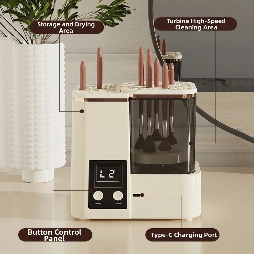 Portable Makeup Brush Cleaning Machine Electric Automatic Makeup Brush Dryer LCD Timer 2 Wash Modes Cosmetic Brushes Cleaner