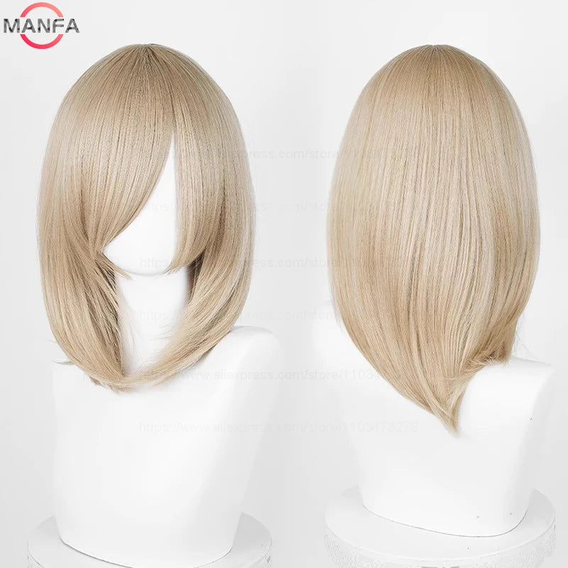 40cm Medium Basic Anime Cosplay Wig Bang Blond  Black White Red Pink Green Brown Gold Blue Heat Resistant Synthetic Hair Wigs