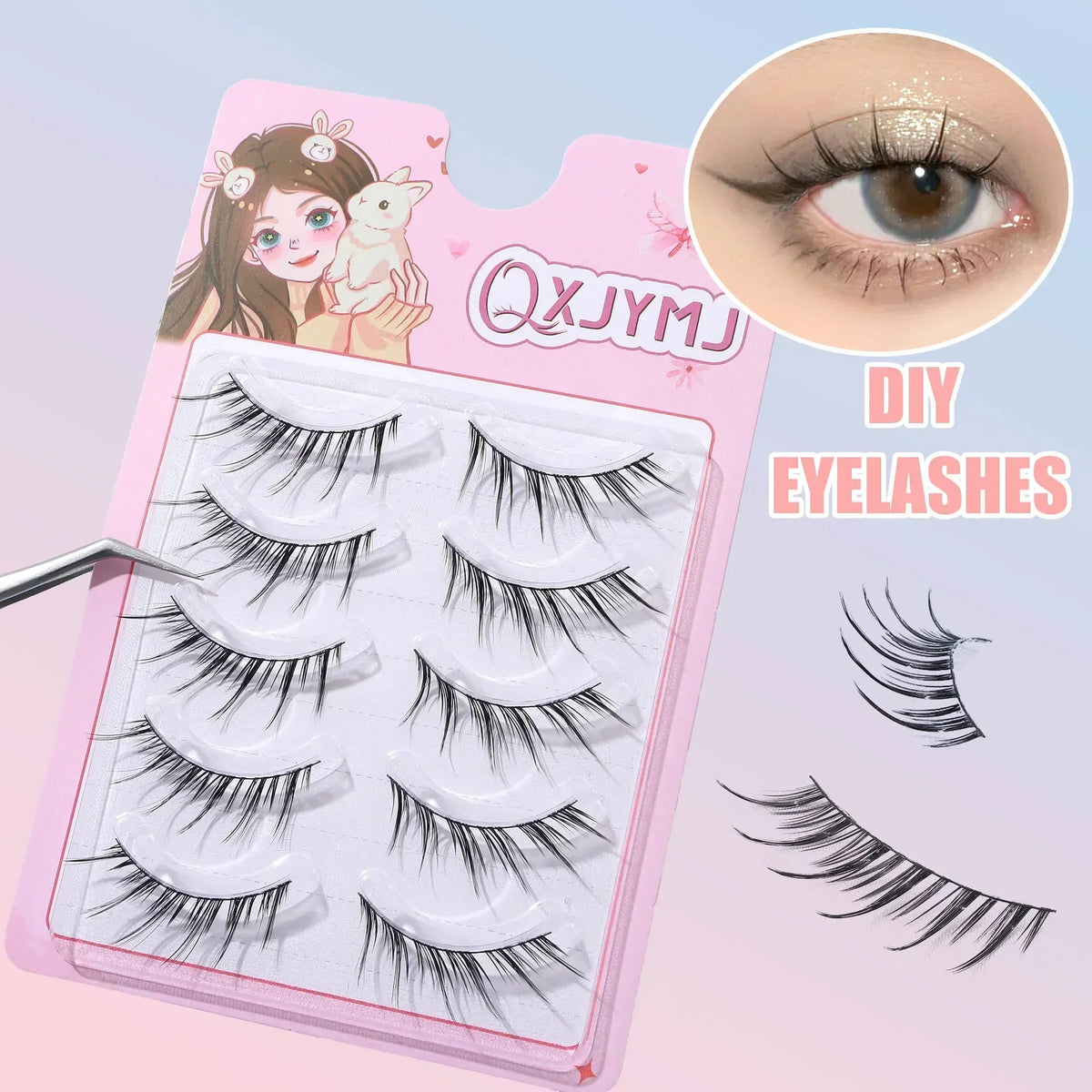 Individual Lash Clusters Natural Fluffy Wispy False Eyelashes Set Cute Cartoon Packaging Perfect Christmas Small Gift