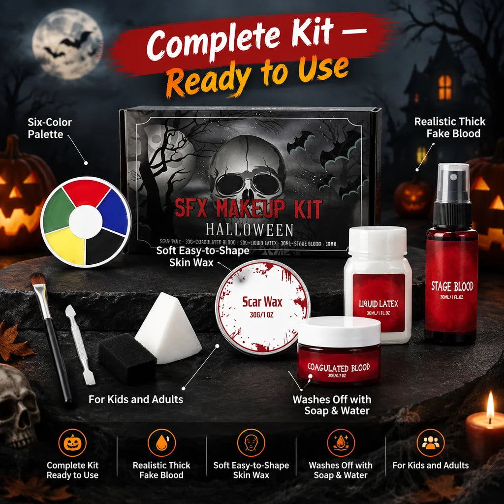 Halloween Makeup Kit 200g SFX Scar Wax Fake Blood Gel Set Safe Special Effects Wound Makeup Zombie Party Supplies For Women