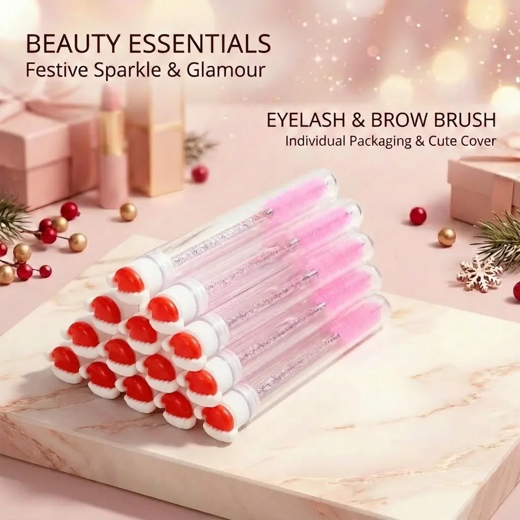 10pcs Christmas Mascara Eyelash Brush in Tube with Santa Claus Cap, Dust-Proof Reusable Mascara Wand Lash Applicator Makeup Tool