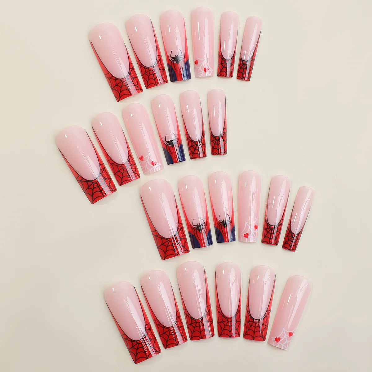 24pcs Glitter Pink Sequins Fake Nails 2025 Halloween Scary Skull Love Print False Nails Wearable European Ballet Press on Nails