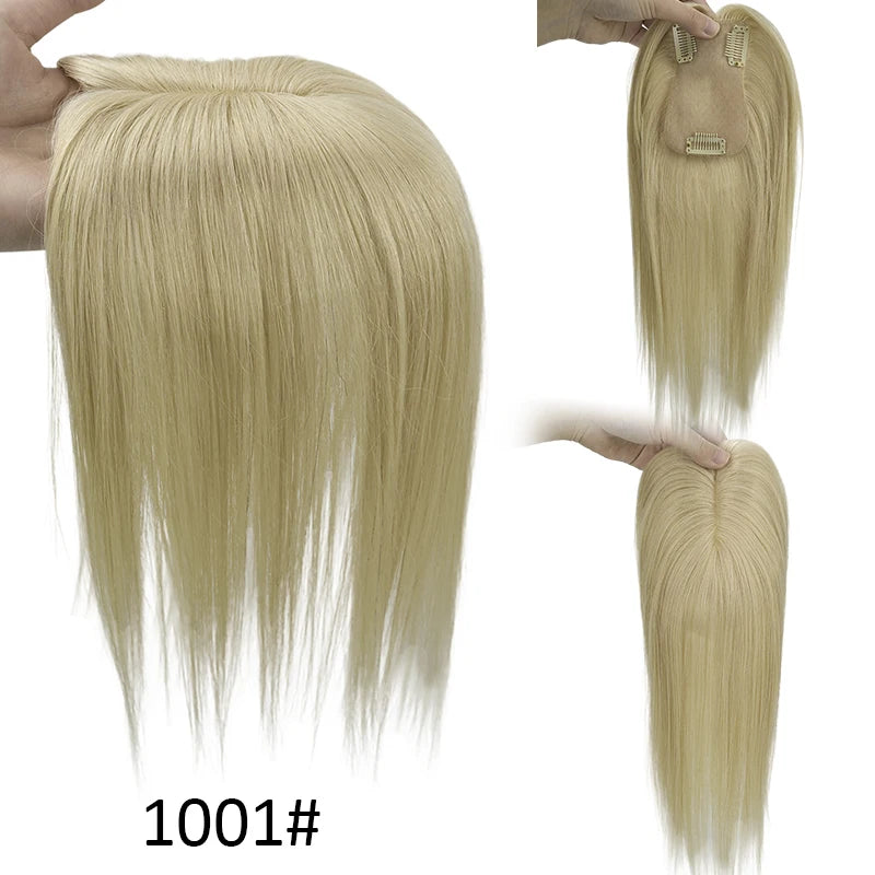 Silk Base Women Toupee Indian Human Hair Wigs Straight Clips in Human Hair Extension 7x11cm Real Human Hairpiece Natural Topper