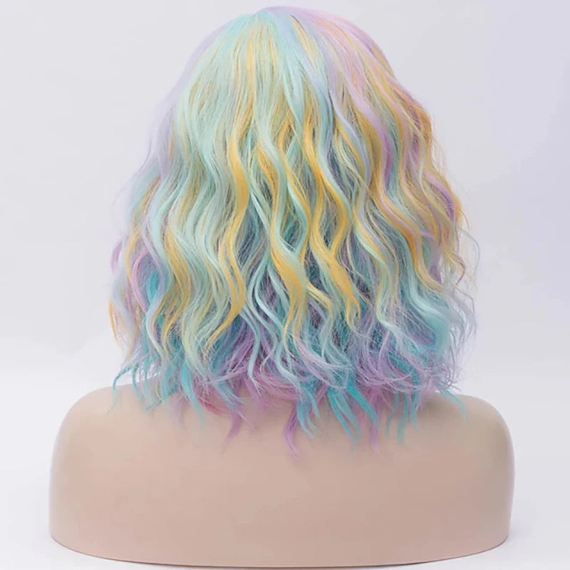 HAIRJOY Black White Wigs for Women Blue Pink Purple Green Multicolored Synthetic Hair Wig Cosplay Wigs Halloween
