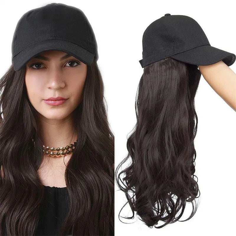 New Fashion Synthetic Wig Long Curly Hair Hat Wig Integrated High Temperature Silk Mechanism Wig Cap