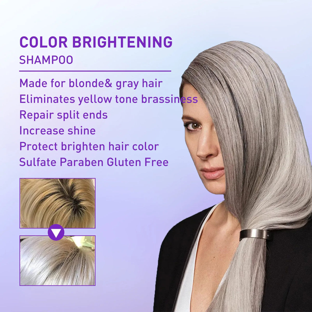 Color Fixing Purple Shampoo Lock Color Cover Gray Hair Fade Yellow After Bleach Hair Dye Long Lasting Non-irritating Care