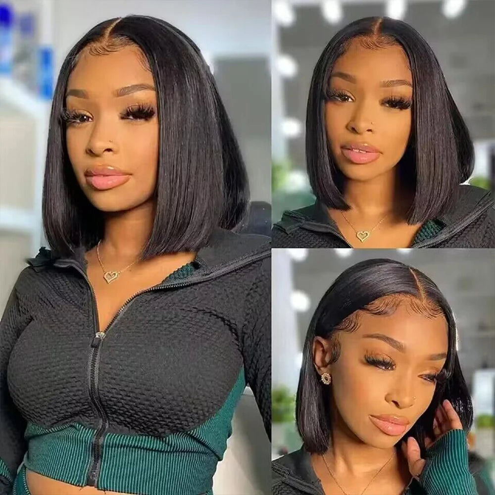 200 Density Straight Short Bob Wig Human Hair 13x4 Transparent Lace Front Wigs Natural Black Bone Straight Short Human Hair Wigs