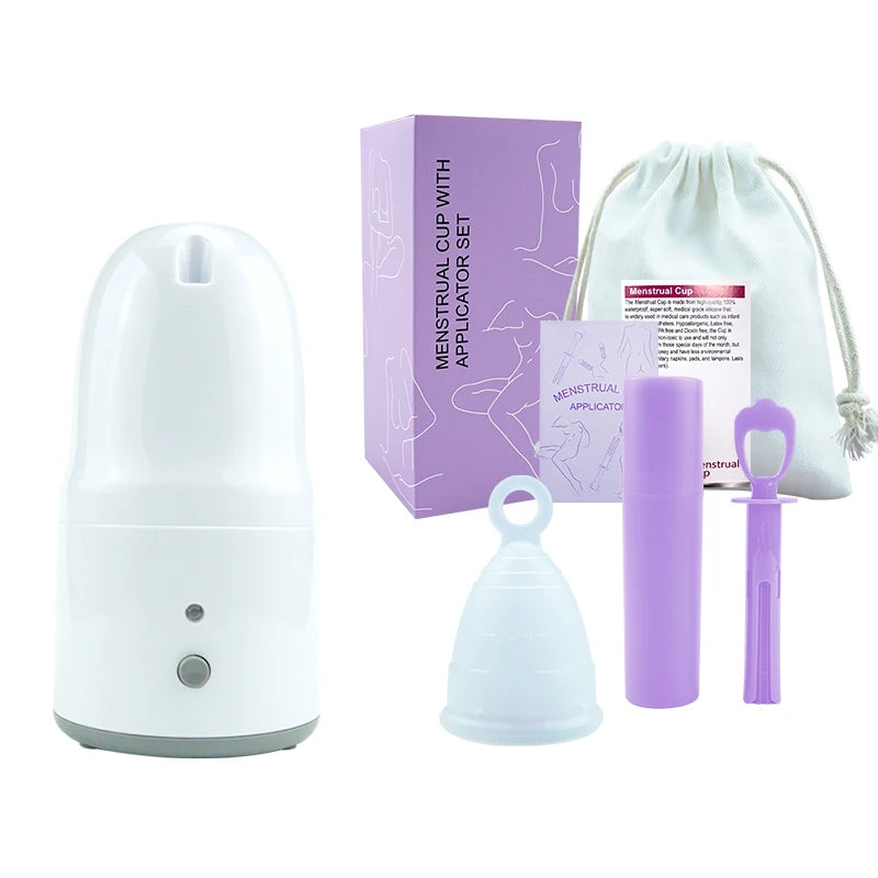 Certified Cup Kit Steam Sterilizer Applicator Reusable Soft Silicone Lady Cup Sterilization Women Health Care Feminine Hygiene
