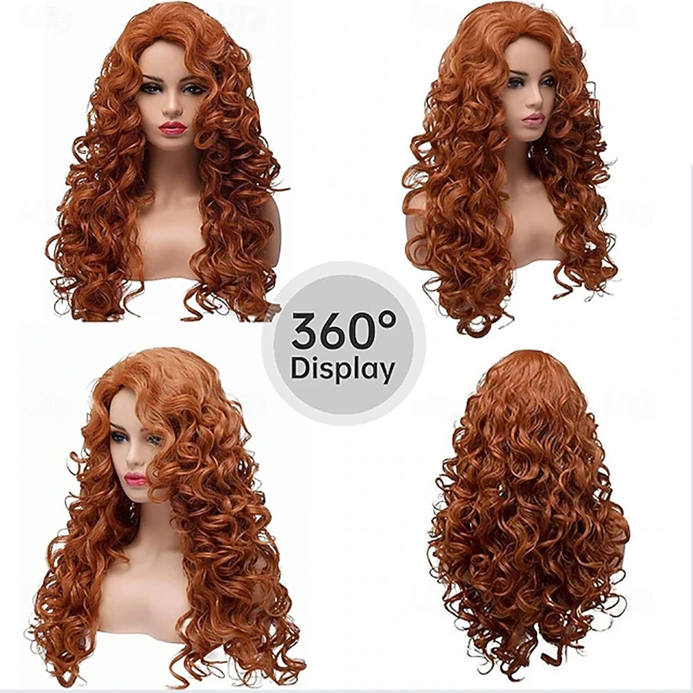Synthetic Hair Long Curly Wig Wavy Copper Red for Carnival Festival Party Costume