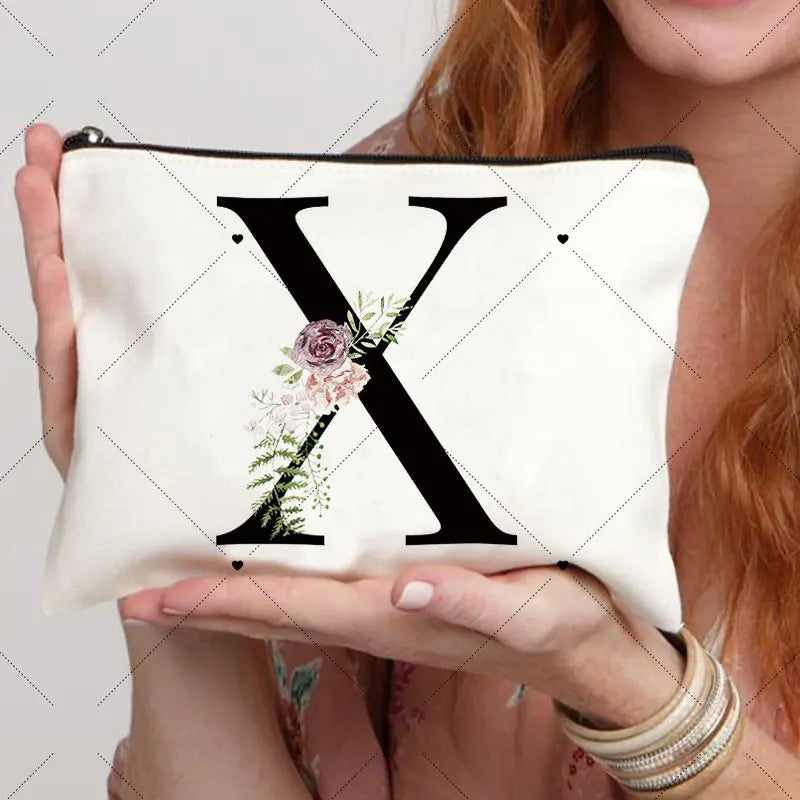 Floral Letter Bridesmaid Makeup Bags Bachelorette Party Gift Children Travel Bag Zipper Pouch Travel Organizer Case Cosmetic Bag