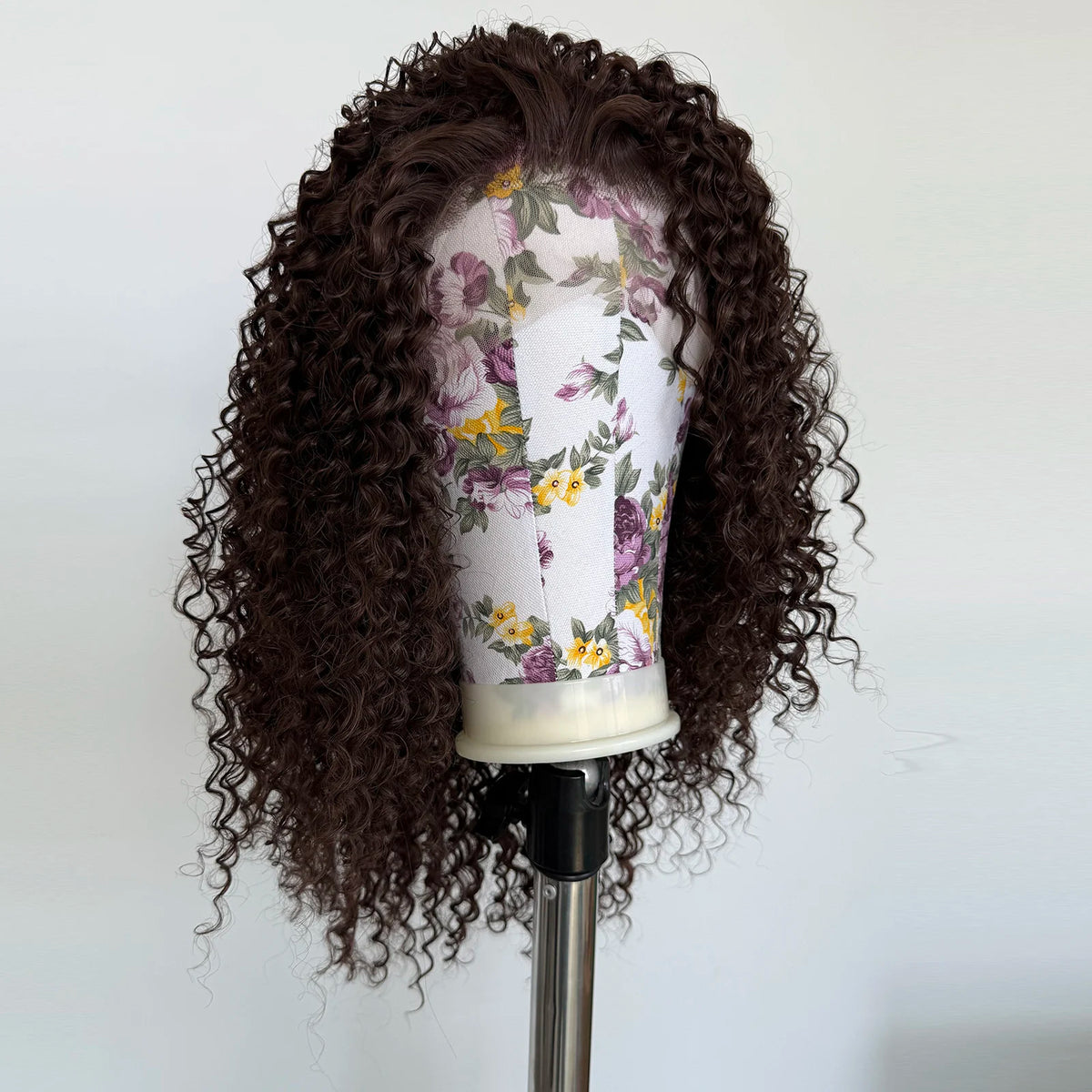 Chocolate Brown Curly Wig 13x4 Lace Front Long Deep Curly Synthetic Hair Heat Resistant Daily Use Natural Hairline Wig for Women