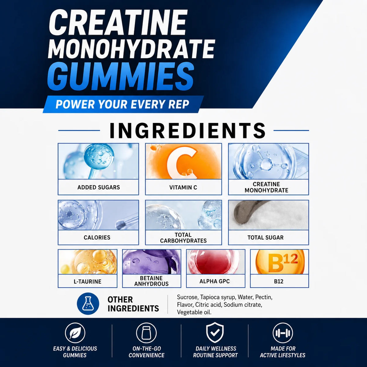 Docteat Creatine Monohydrate Gummies for Energy Support and Workout Recovery, Non-Sticky Sweet-Sour Chew, Easy Carry, 80 Gummies