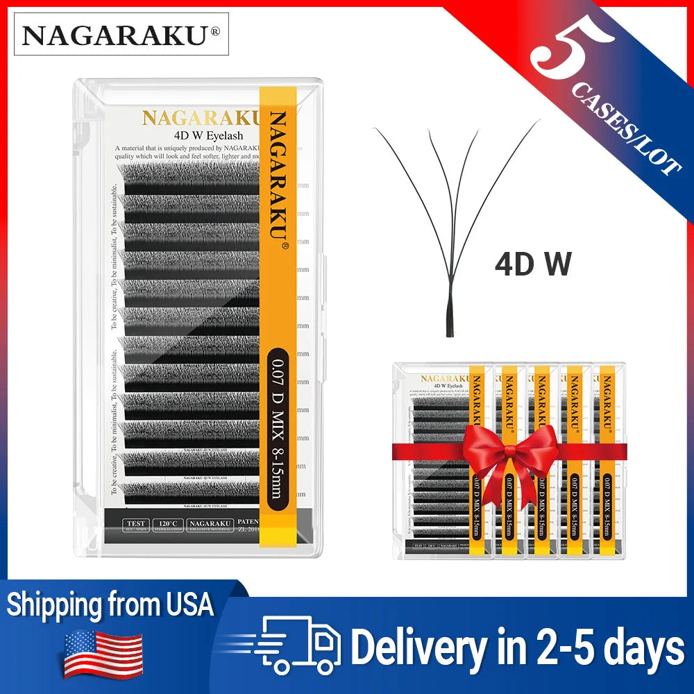 NAGARAKU Ship From USA 5 Cases YY W Shape 3D 4D 5D 6D 7D Eyelashes Fast Free Delivery in 2-5 days by USPS Express