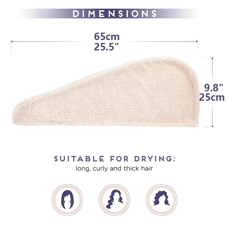 Super Absorbent Soft Hair Towels 300GSM Microfiber Quick-Dry Hair Drying Cap, Button-Fastening Turban for Normal & Textured Hair
