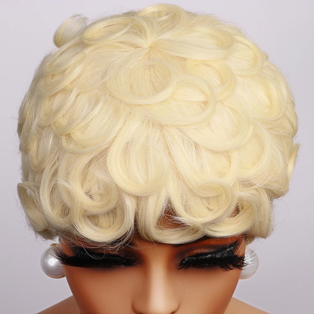 Blonde Curly Pixie Cut Wigs Short Colorful Human Hair Wigs For Black Women Brazilian Hair Full Machine Made Glueless Wigs 150%