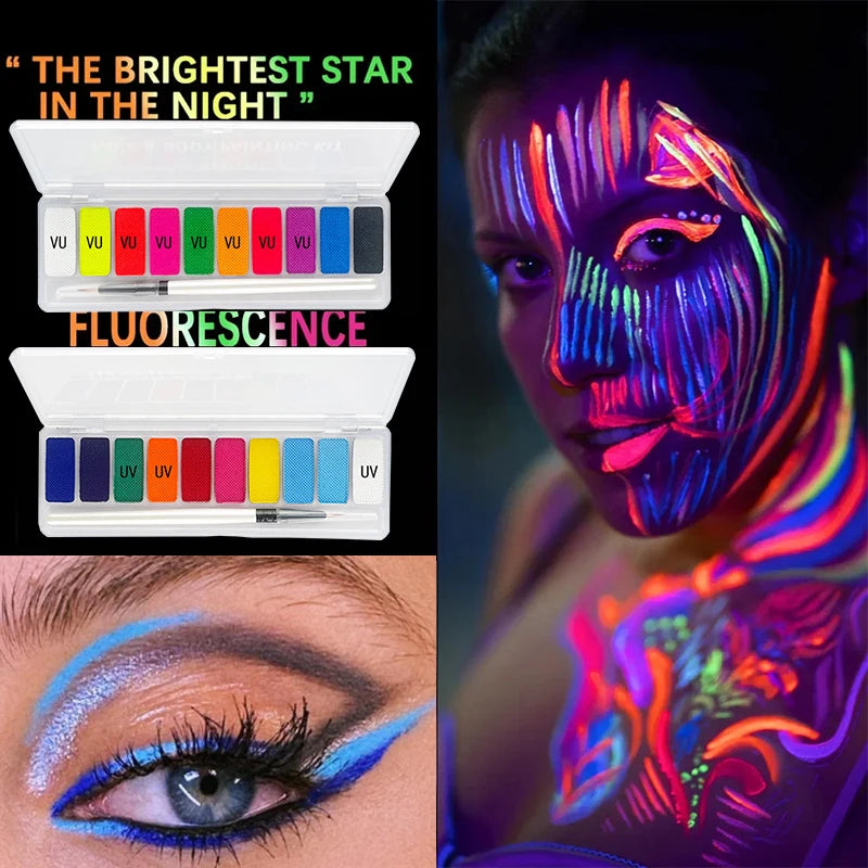 10 Colors Luminous Pigments, Luminous Neon Makeup Facial Painting,Suitable for Children and Adults for Halloween and Party