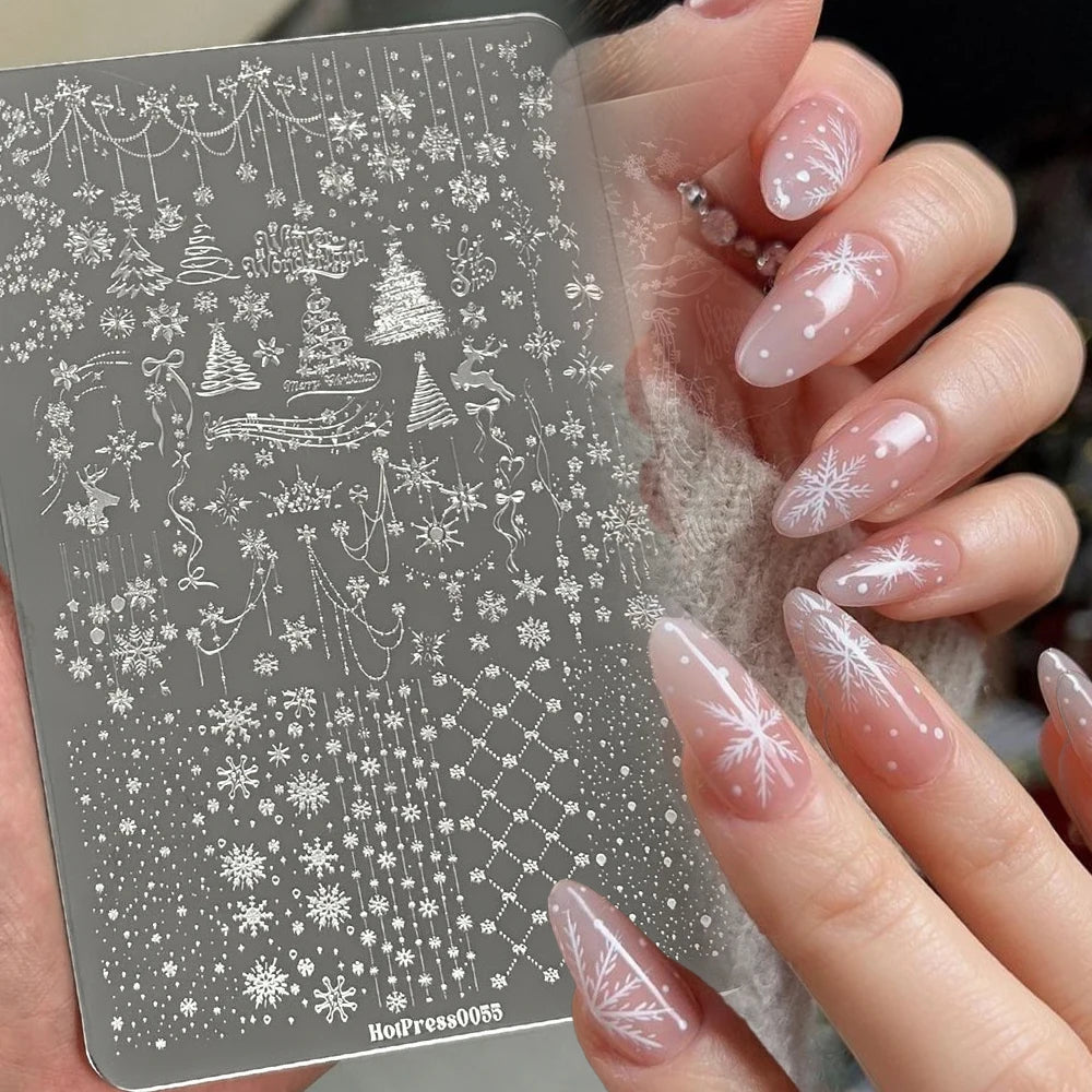 14.5*9.5cm Christmas Snowflakes Nail Art Stamping Plate Steel Elk Bowknot Christmas Tree Winter Nail Template Xmas Nail Stencils