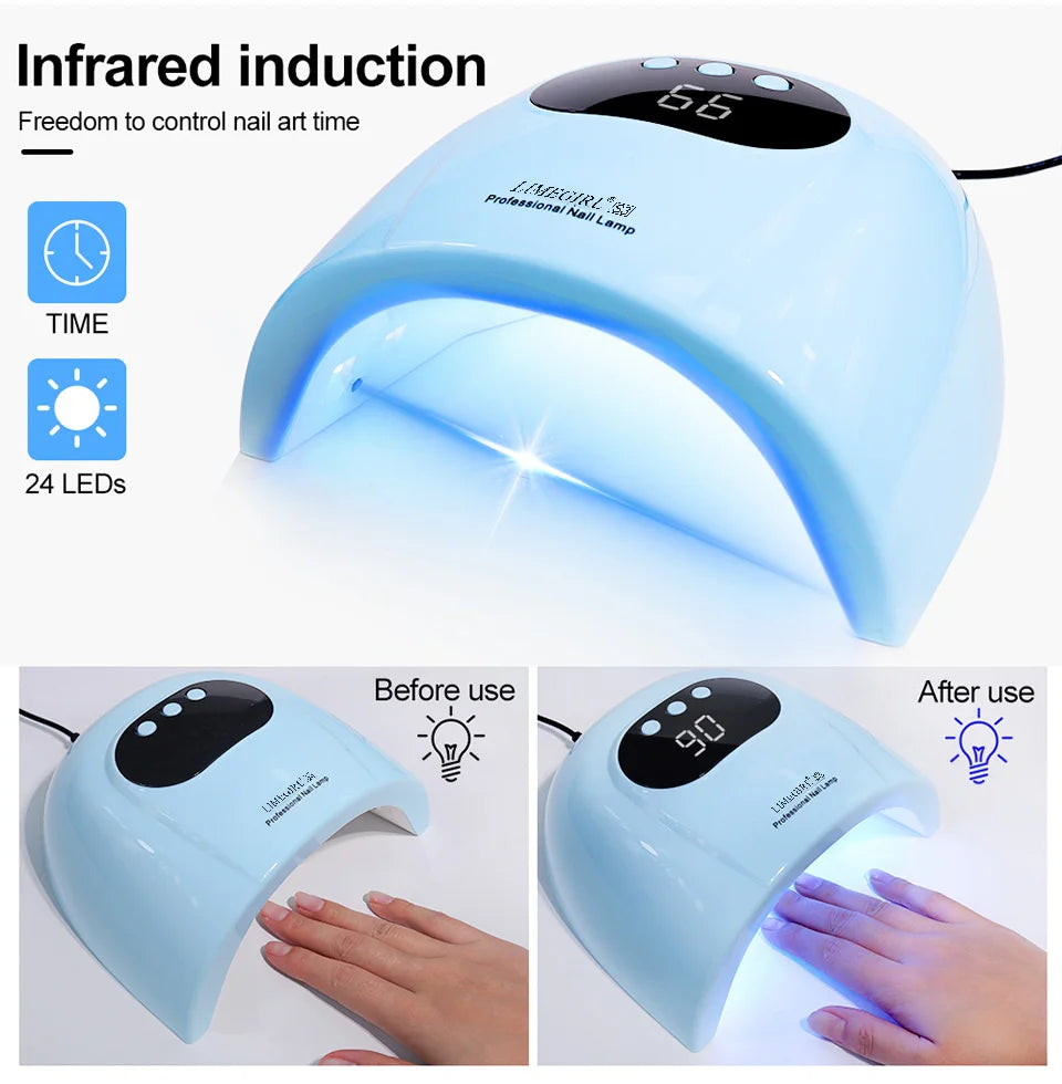 LIMEGIRL 24LED UV Lamp for Nails Gel Polish Varnish Drying With LED Display And Motion Sensing Professional Manicure UV Lamp for Acrylic Resin Dryer Home Use Tool