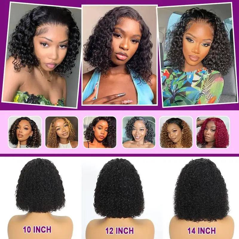 220% Curly Deep Wave 5x5 HD Lace Front Wigs Short Bob Wig 14 16 Inch Brazilian Glueless Human Hair Transparent Lace Frontal Wig