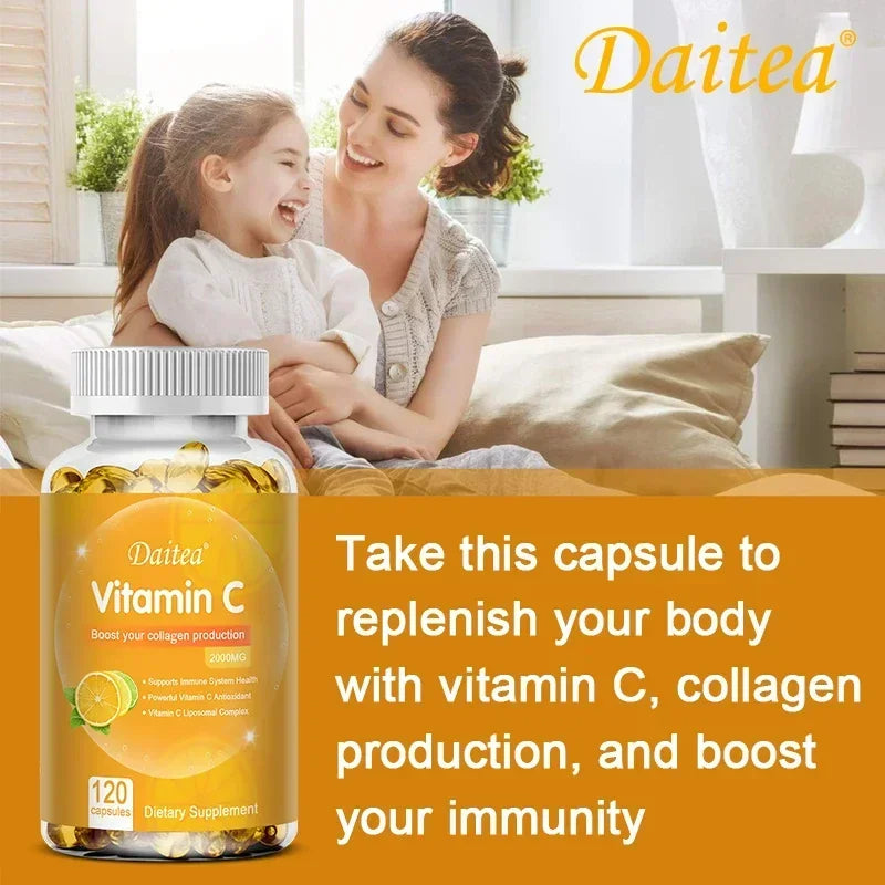 Vitamin C 2000 Mg Capsules, Nutritional Supplements - Immunity, Collagen Boosters and Antioxidants, Skin Health, Vitamin C