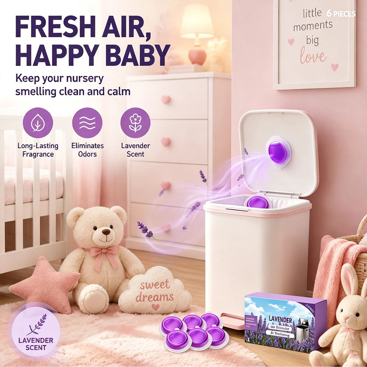 6pcs Trash Can Deodorizer Eliminate Unpleasant Odor Long Lasting Fresh Scent Air Freshener Sticker for Kitchen Bathroom