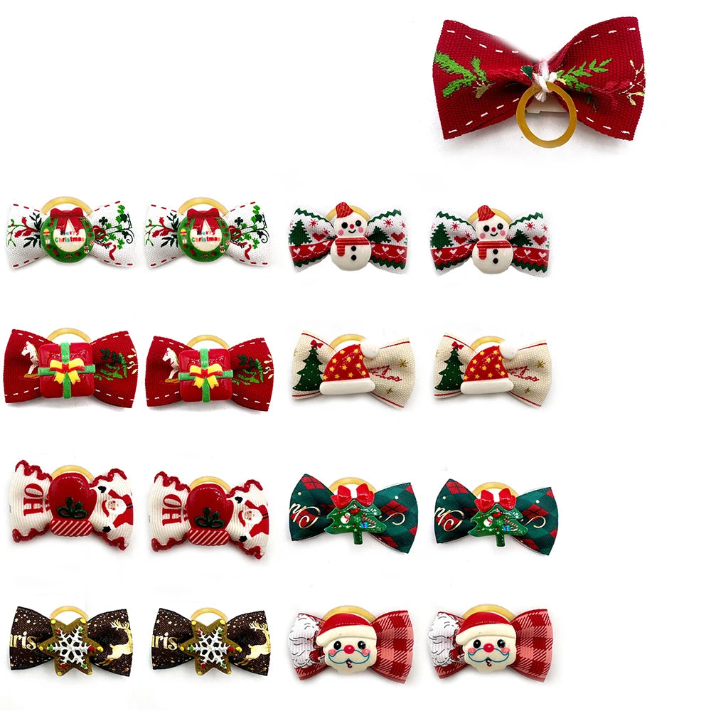 50pcs Christmas Small Doggy Hair Bows Exquisite Pet Hair Bows Rubber Bands Dog Hair Bows Dog Grooming Accessories Pet Supplies