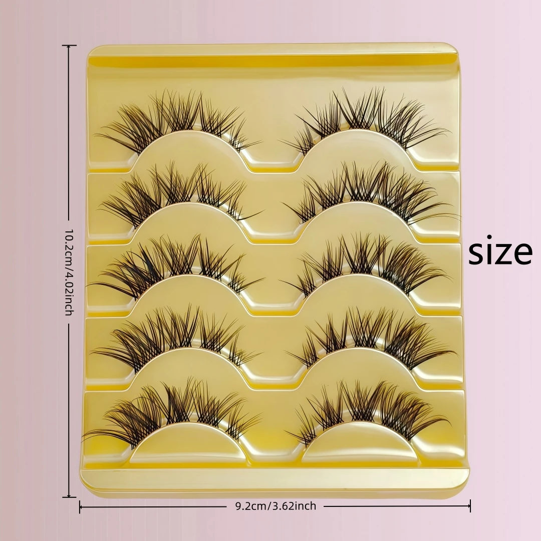 5 Pairs European Style Cold Fox Eye Slanted Full Strip Clear Band False Eyelashes For Daily Halloween Christmas Black Fr