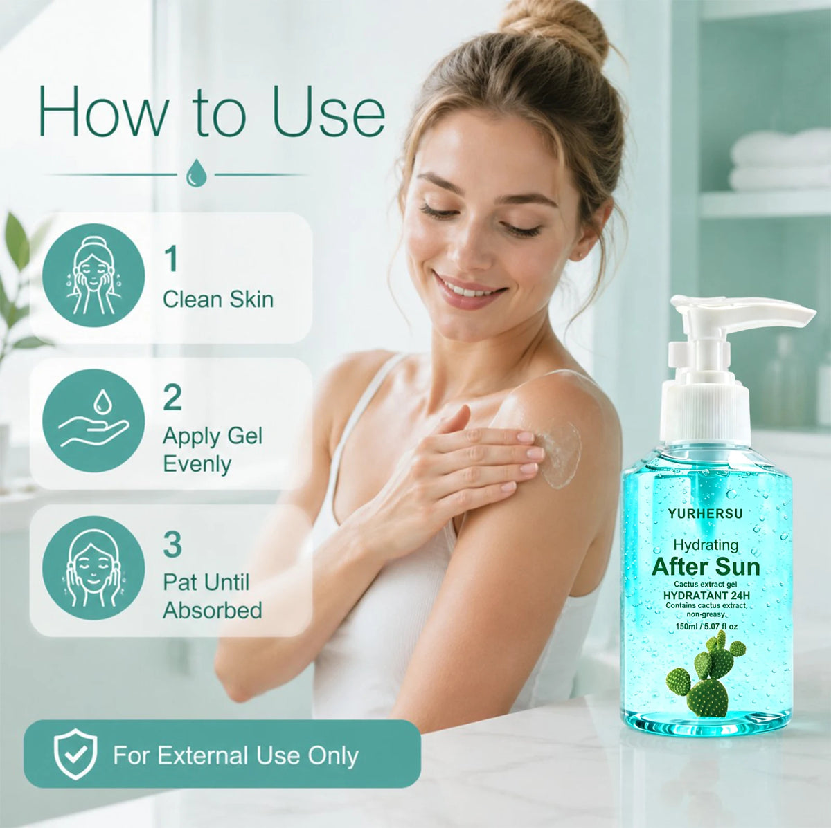 Soothing After Sun Gel，Daily Soothing Gel with Aloe Vera for Face and Body, Refreshing After-Sun Care