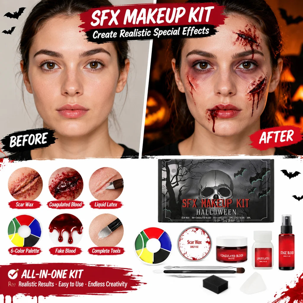 Halloween Makeup Kit 200g SFX Scar Wax Fake Blood Gel Set Safe Special Effects Wound Makeup Zombie Party Supplies For Women