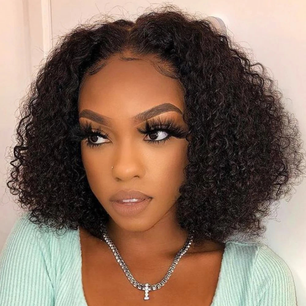 13x4 Lace Front Wig Human Hair Afro Kinky Curly Short Bob Wigs Brazilian Hair Lace Frontal Human Hair Wigs 180% Density 12inch