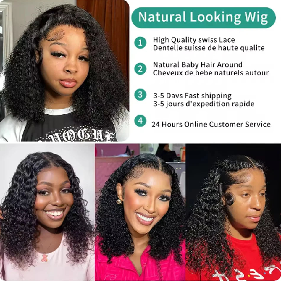 13X6 Kinky Short Curly Bob Wig 16 Inch Lace Frontal Wig Human Hair Deep Curly 13x4 HD Transparent Lace Closure Wigs Pre Plucked