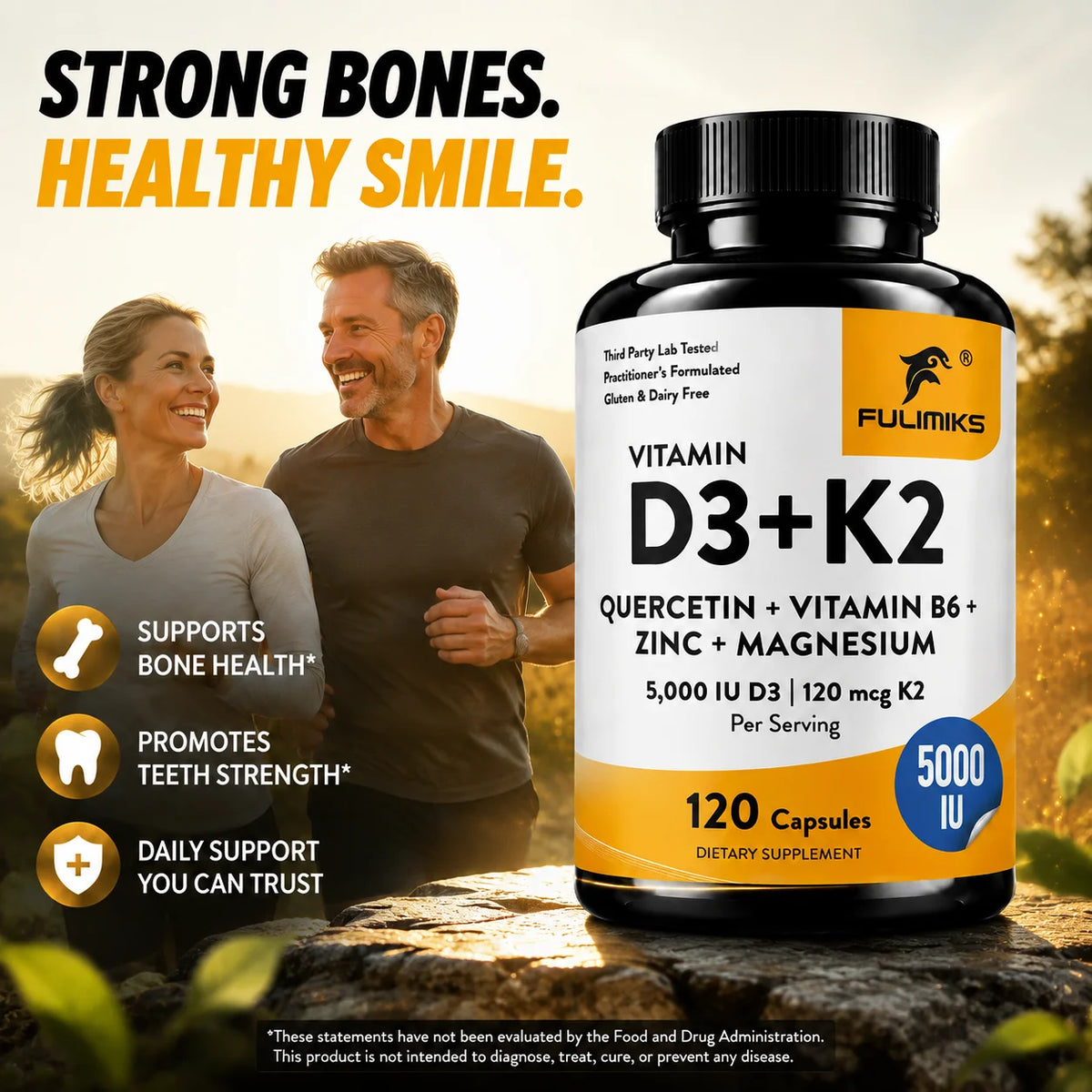 Vitamin D3 K2 Supplement, with Zinc, for Calcium Absorption, Bone Regeneration, Immune Support, Heart & Muscle Health
