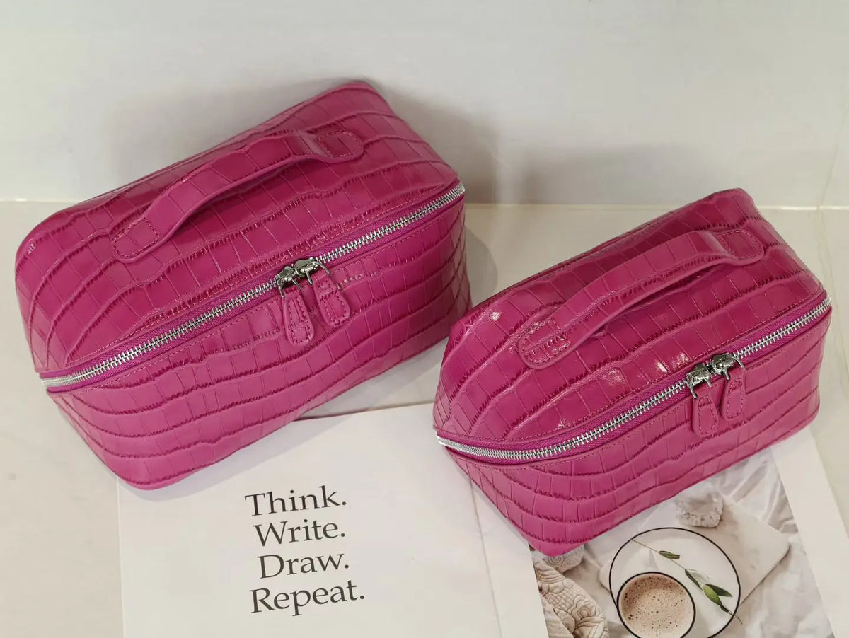 Dermis Makeup Brush Bags Crocodile Pattern Makeup Organizer Bag Large Capacity Skincare Bag Portable Commuting Big Makeup Bag