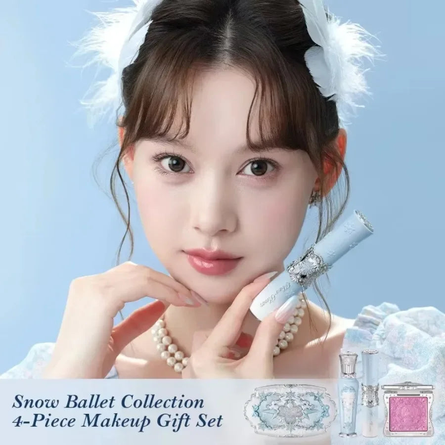 Flower Knows Snow Ballet Makeup Christmas Gift Set Eyeshadow,Blush,Lip Glaze Setting Powder with Cosmetic Bag Beauty Kit
