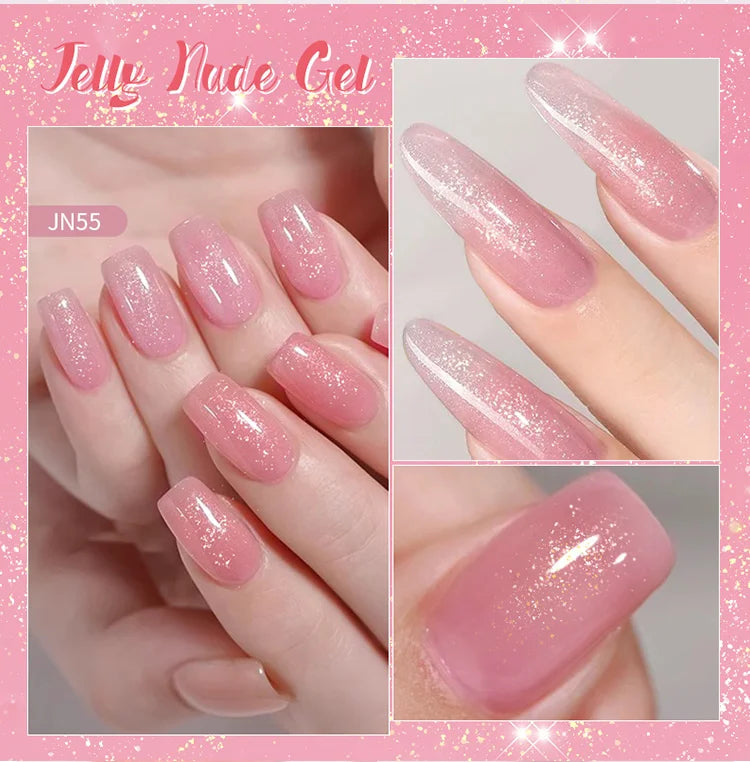 BORN PRETTY 10ml Glitter Pink Nude Jelly Nail Gel Polish Varnis Semi-permanent Sheer Translucent UV LED Soak Off Gel Polish