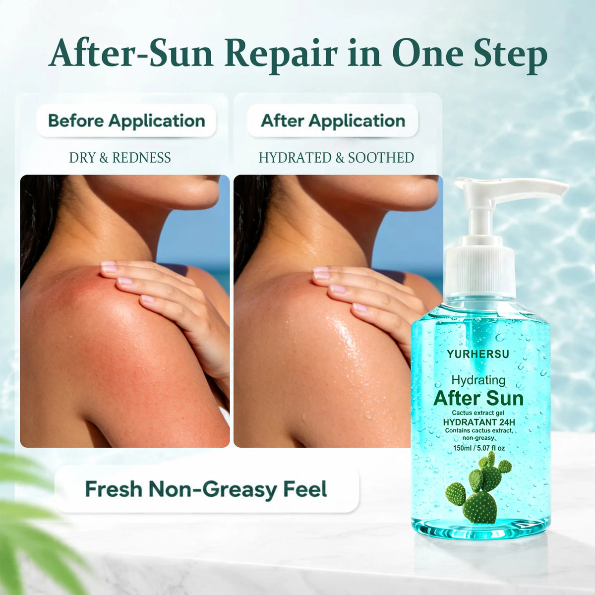 Soothing After Sun Gel，Daily Soothing Gel with Aloe Vera for Face and Body, Refreshing After-Sun Care