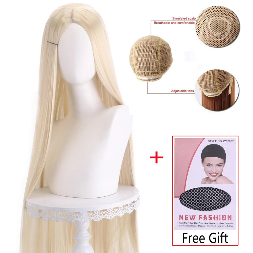 Long Straight Cosplay Wig 100cm Centre Parting Central Split Blond Pink Red Purple Heat Resistant Synthetic Hair Wigs