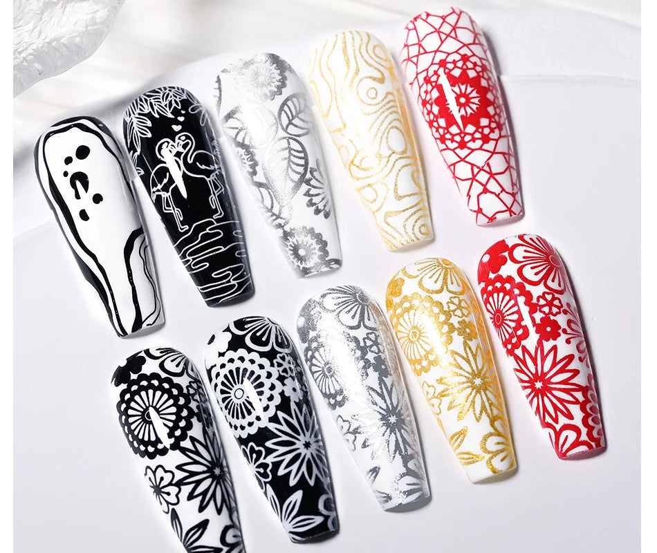 BORN PRETTY 10ml Stamping Nail Polish Set Gold Silver Black White Color Nail Printing Polish DIY for Nail Plate Design Varnish