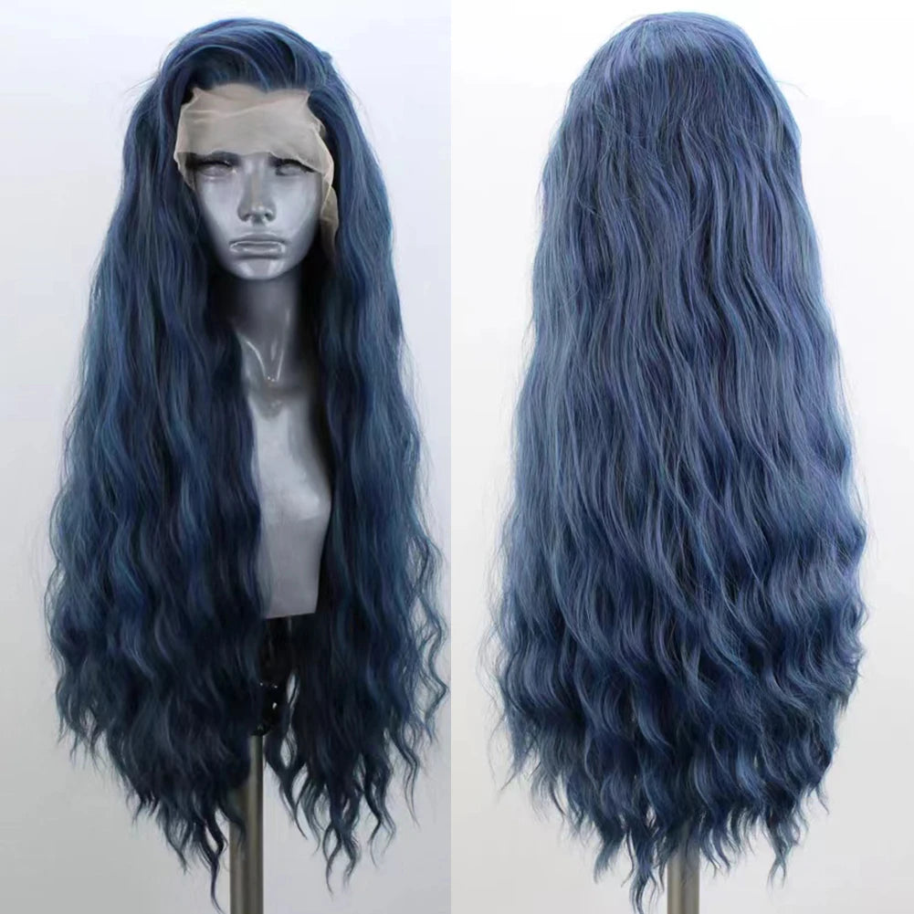 AIMEYA Platinum Wigs for Women Mix Blonde Synthetic Lace Front Wig Black Long Natural Wave Synthetic Hair Wig Daily Use Cosplay