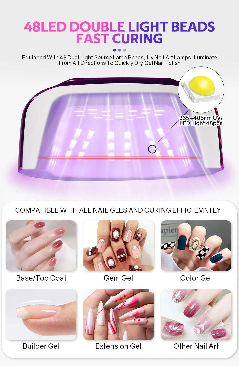 48 LEDs ,200W UV Nail Lamp , LCD Screen, Rechargeable – Cures All Gel Nails, Manicure & Nail Art Tool
