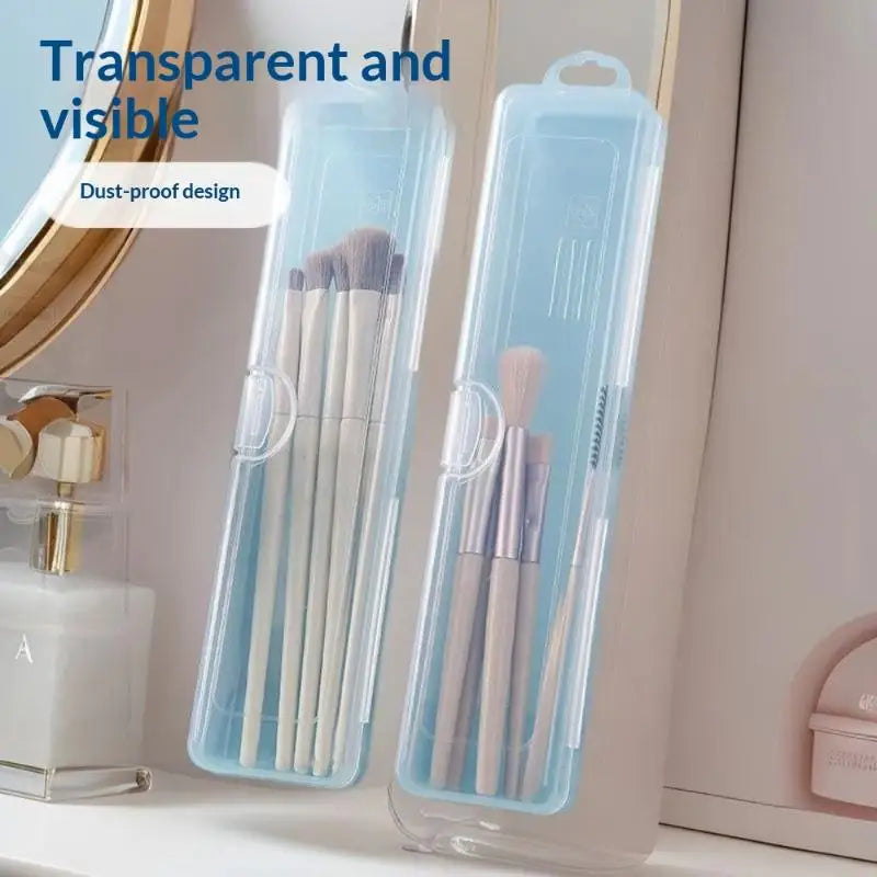 3PCS Transparent Makeup Brush Organizer CaseTravel Cosmetic Brush Storage Box Dustproof Snap-Close Holder With Hanging Loop