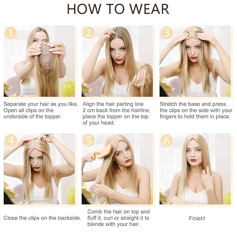 10 Inch 100% Human Hair 13X12cm Hairnet Clip in Hair Topper Extension with Bangs Top Wig Piece for Women Daily Life