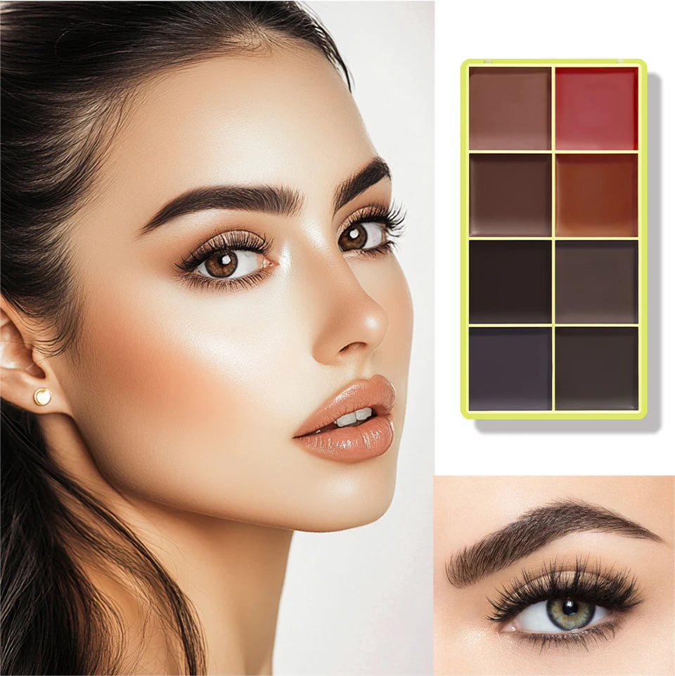 8 Shades Eyebrow Blush Palette With 3Pcs Makeup Brushes  Matte Shimmer Shadow Long Lasting Cosmetics Halloween Makeup Set