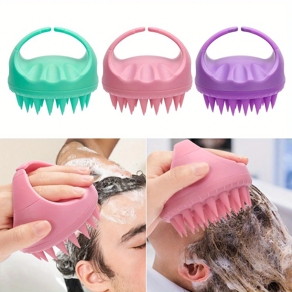 1 Gentle Silicone Scalp Massage Shampoo Brush - Anti-allergy Handheld Hair Shampoo Device，For Removing Dandruff，No Battery Requi