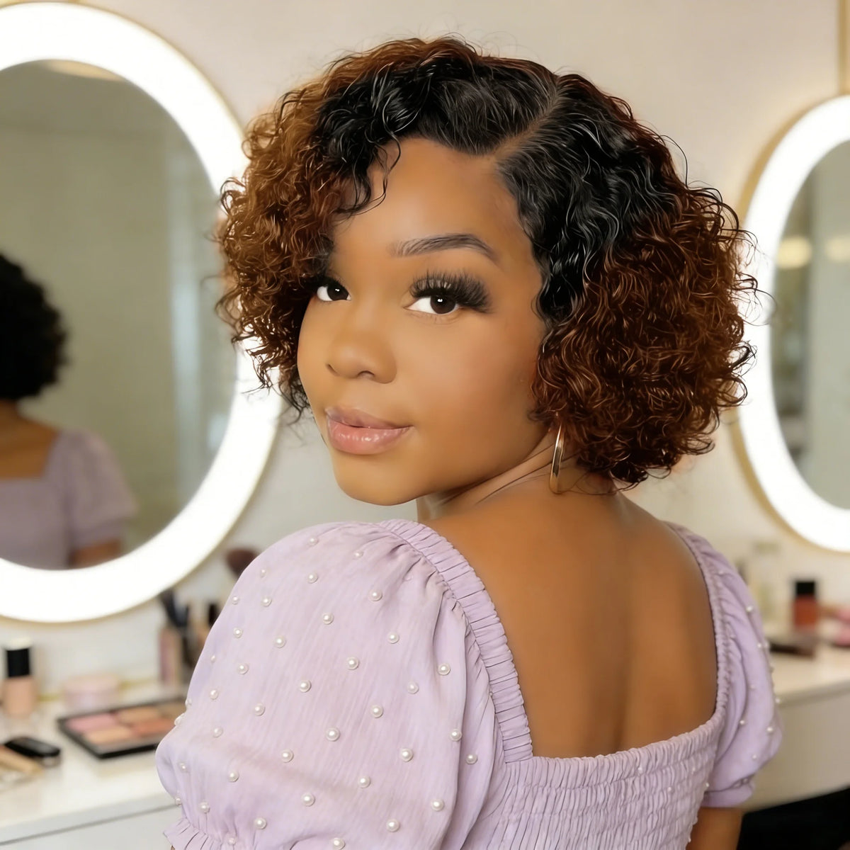 Curly Bob Wig Human Hair Deep Wave Lace Front Wigs 13x4 Short Pixie Wigs for Women Pre Plucked 180% density
