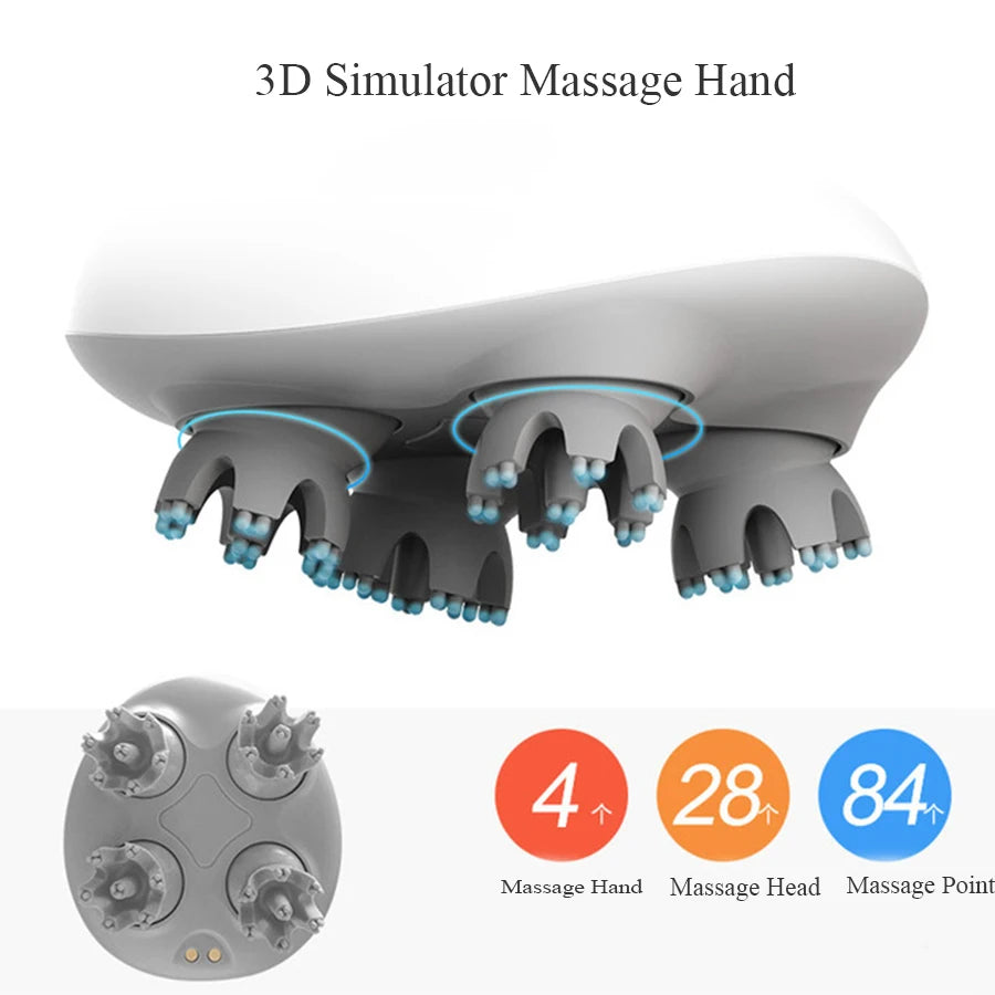 Waterproof Wireless Head Massager Paw Vibrating Rotating Whole Body Massage Relief Fatigue Scalp Massager Promote Blood Circulat